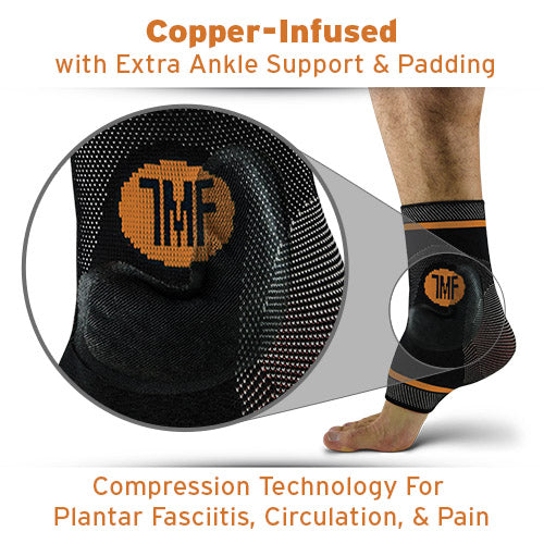TMF Copper Infused Compression Ankle Brace, Silicone Ankle Support
